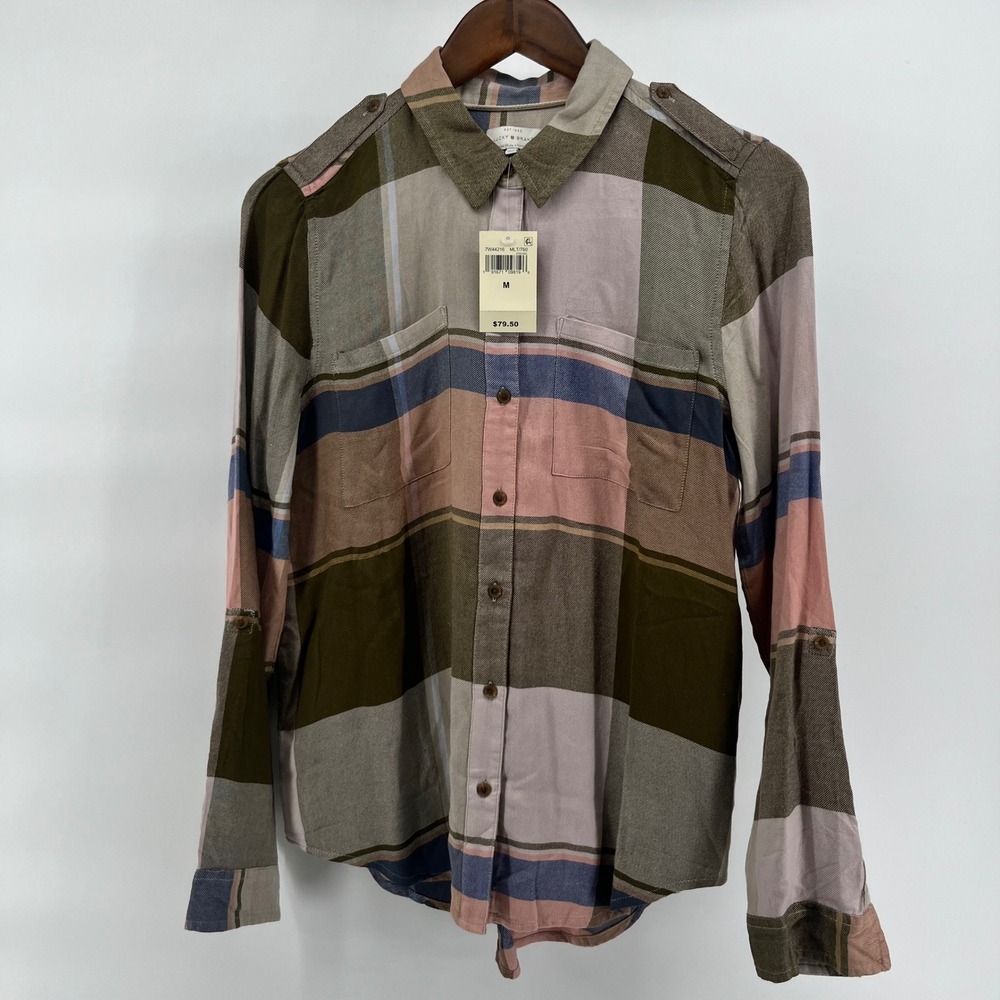 Lucky Brand Womens Multi Color Plaid Button Down Shirt Epaulets Size M NWT